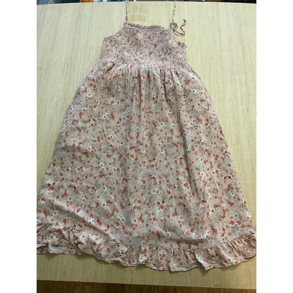 Forever 21 Smocked Spaghetti Straps Floral Pink Orange Plus Size 2X Sun Dress - Picture 9 of 9